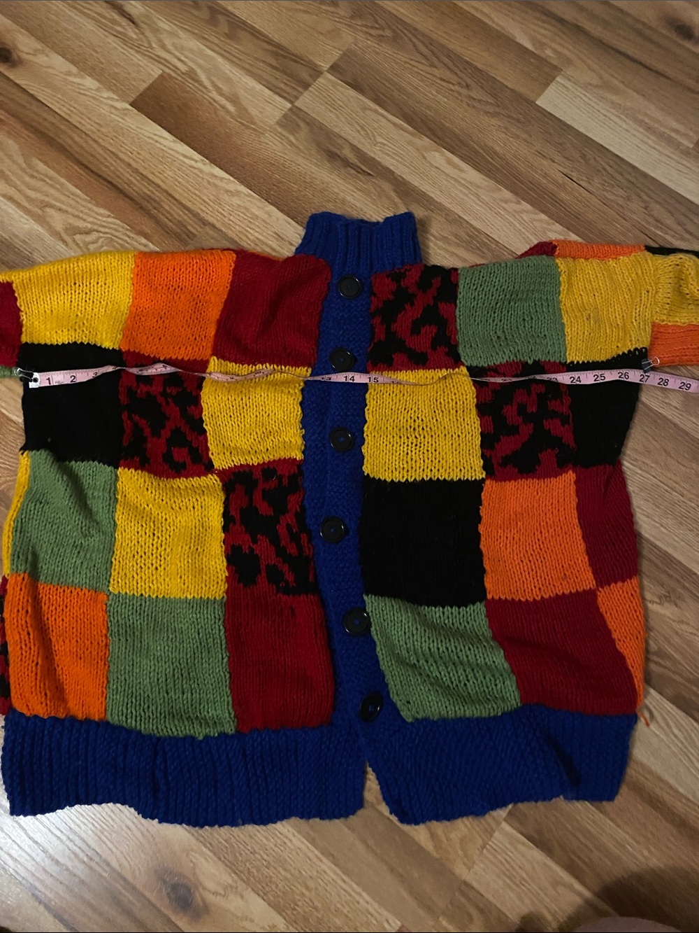 Multicolor Patchwork Button-Up Sweater - Picture 8 of 11